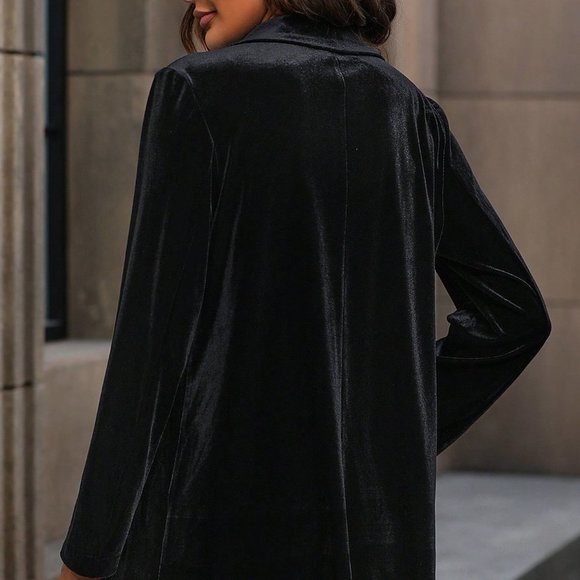 Black Casual Womens Double Breasted Velvet Blazer & Shorts - Picture 3 of 5